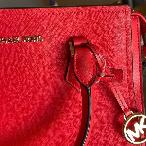 Michael Kors Hope Saffiano Leather Messenger/Satchel Bag no shoulder strap* red - Picture 4 of 13